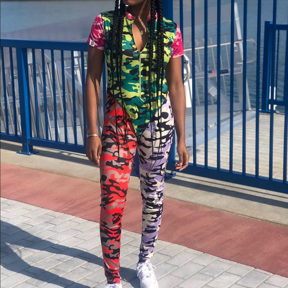Multi Color Camo Zip Jumpsuit